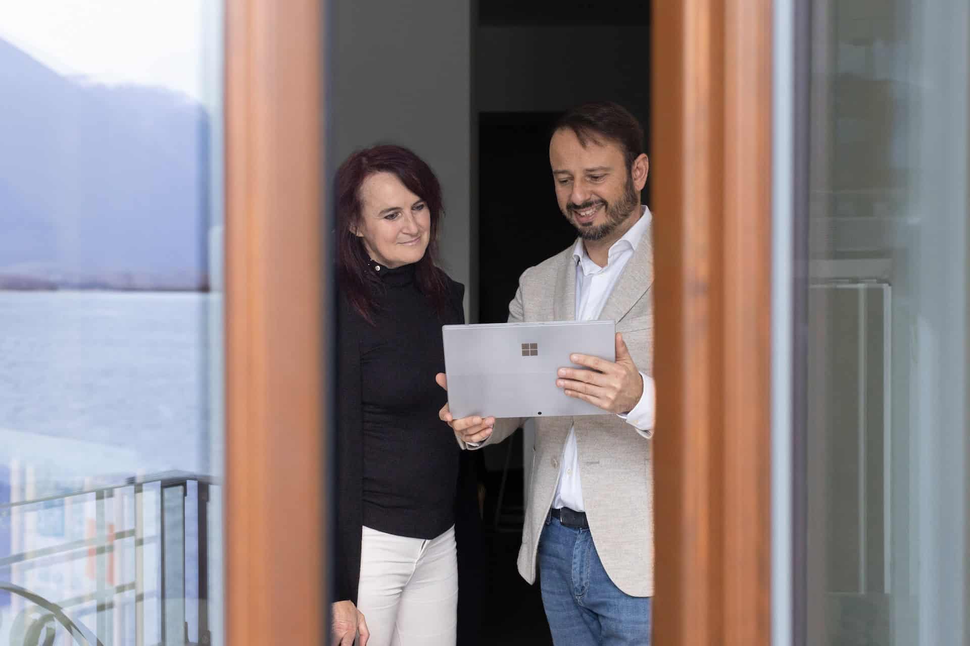 A man and a woman talking